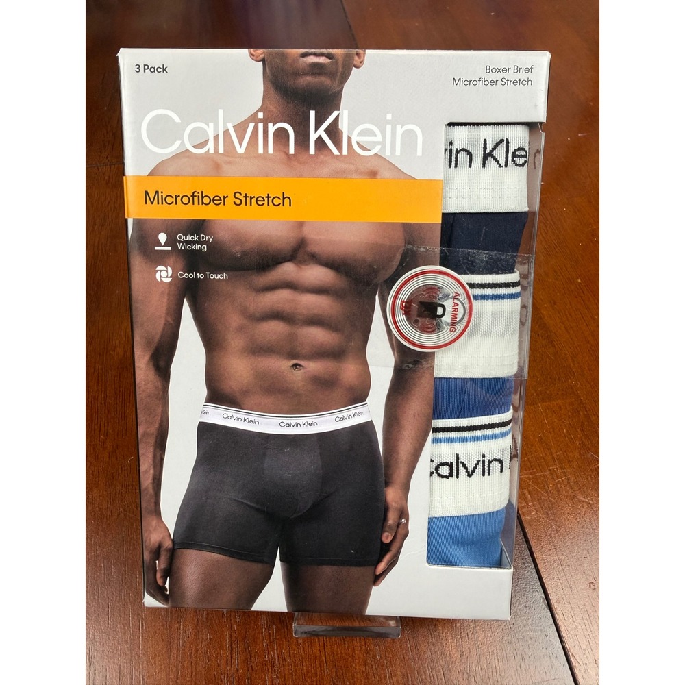 Calvin Klein Mens 3 Pack Microfiber Stretch Boxer Briefs Blue Navy Large NIB